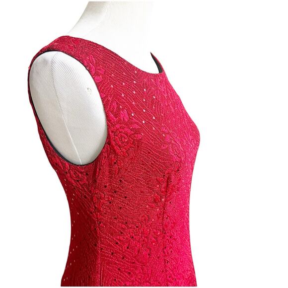 Connected Apparel Holiday Red Floral Sparkle Peplum Mini Dress Size 6 Petite Y2K - Picture 5 of 12